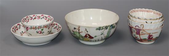 A 19th century Chinese bowl and teabowls and four English teabowls